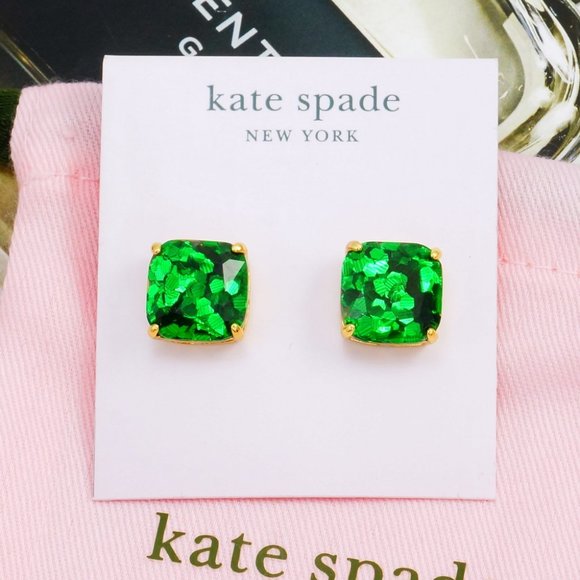 Kate Spade Emerald Green Glitter Earrings Gold